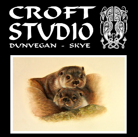An advert for SKye Stuio - a picture of an otter and her cuub